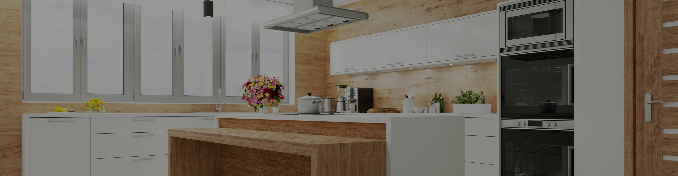 White cabinets in kitchen.