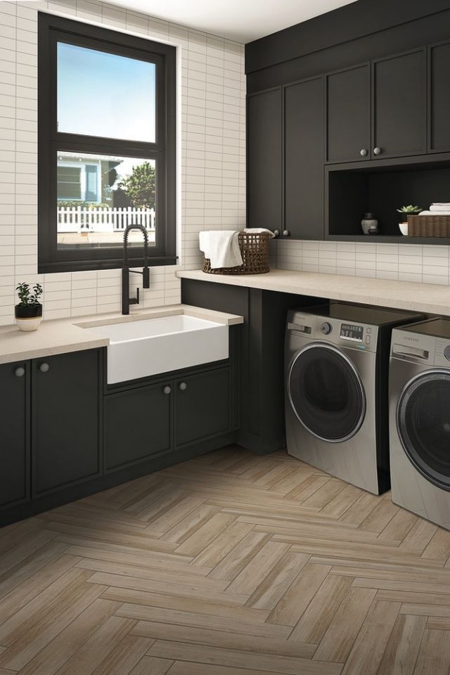 Laundry room scene with tile by Daltile