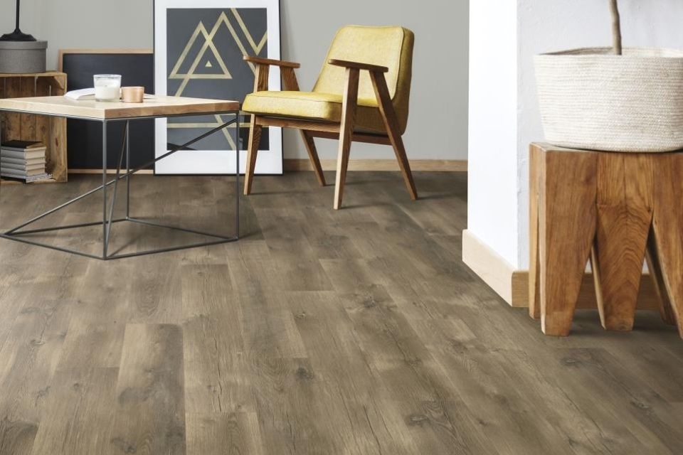 Water resistant flooring in a living room space with contemporary design 