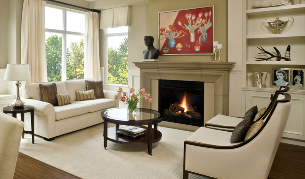 traditional fireplace with sone mantel by Solus Decor