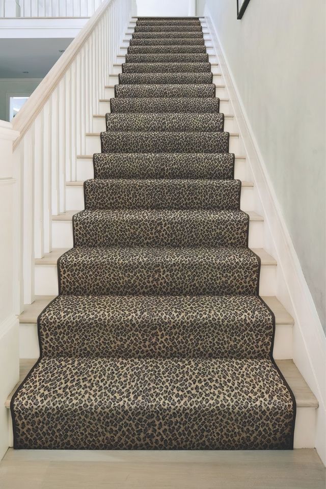 Cheetah print carpet on custom stair runner