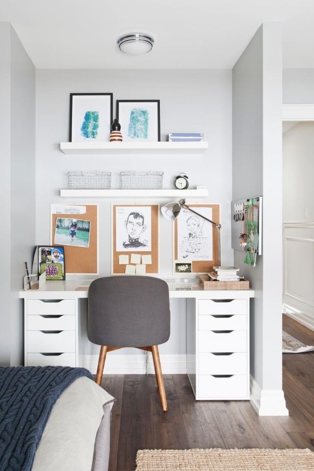 Remote workspace for kid's bedroom with simple white desk and easy decor 
