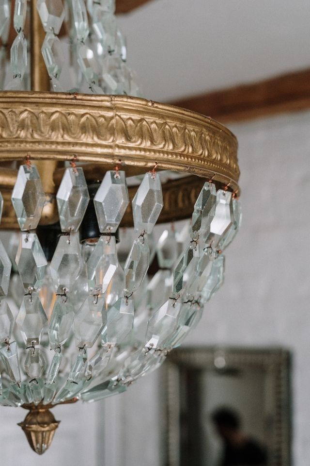 Vintage chandelier fixture with glass and gold