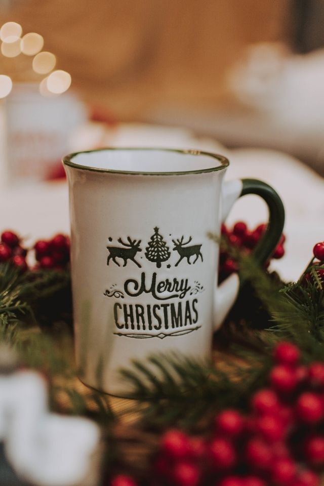 Festive mug that says Merry Christmas for holiday decor