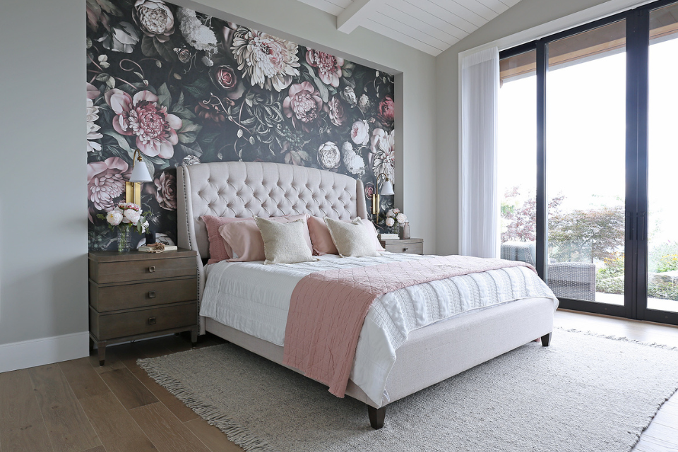 Blush pink home decor in bedroom
