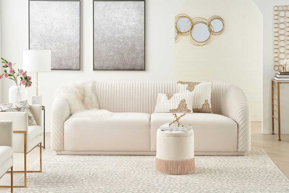 neutral area rug in living room