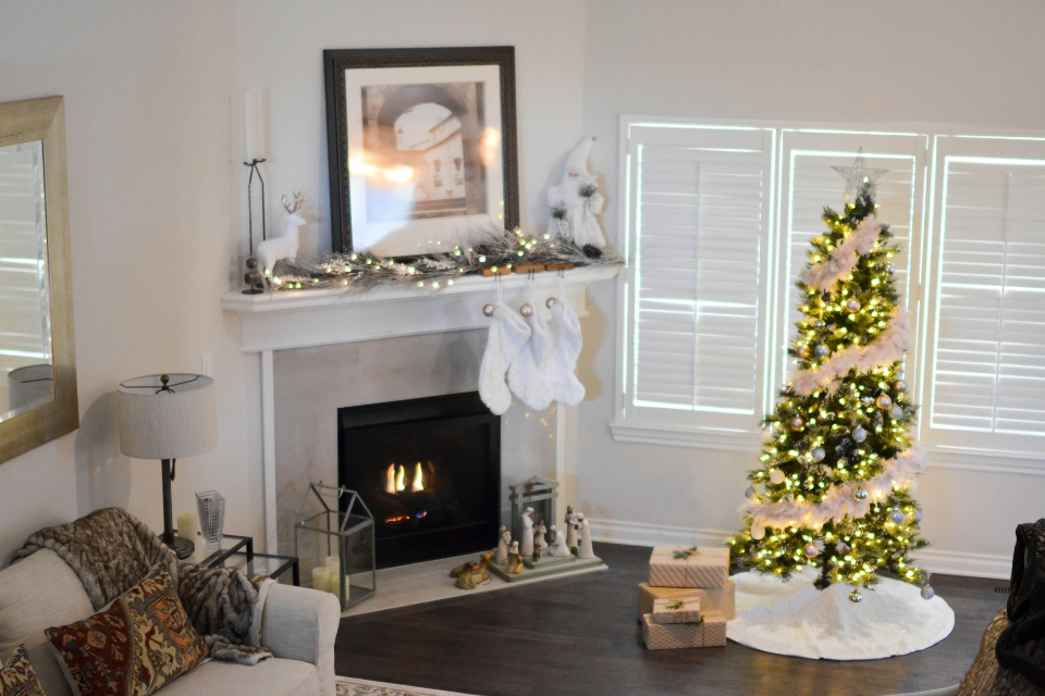 living room holiday design with christmas decor